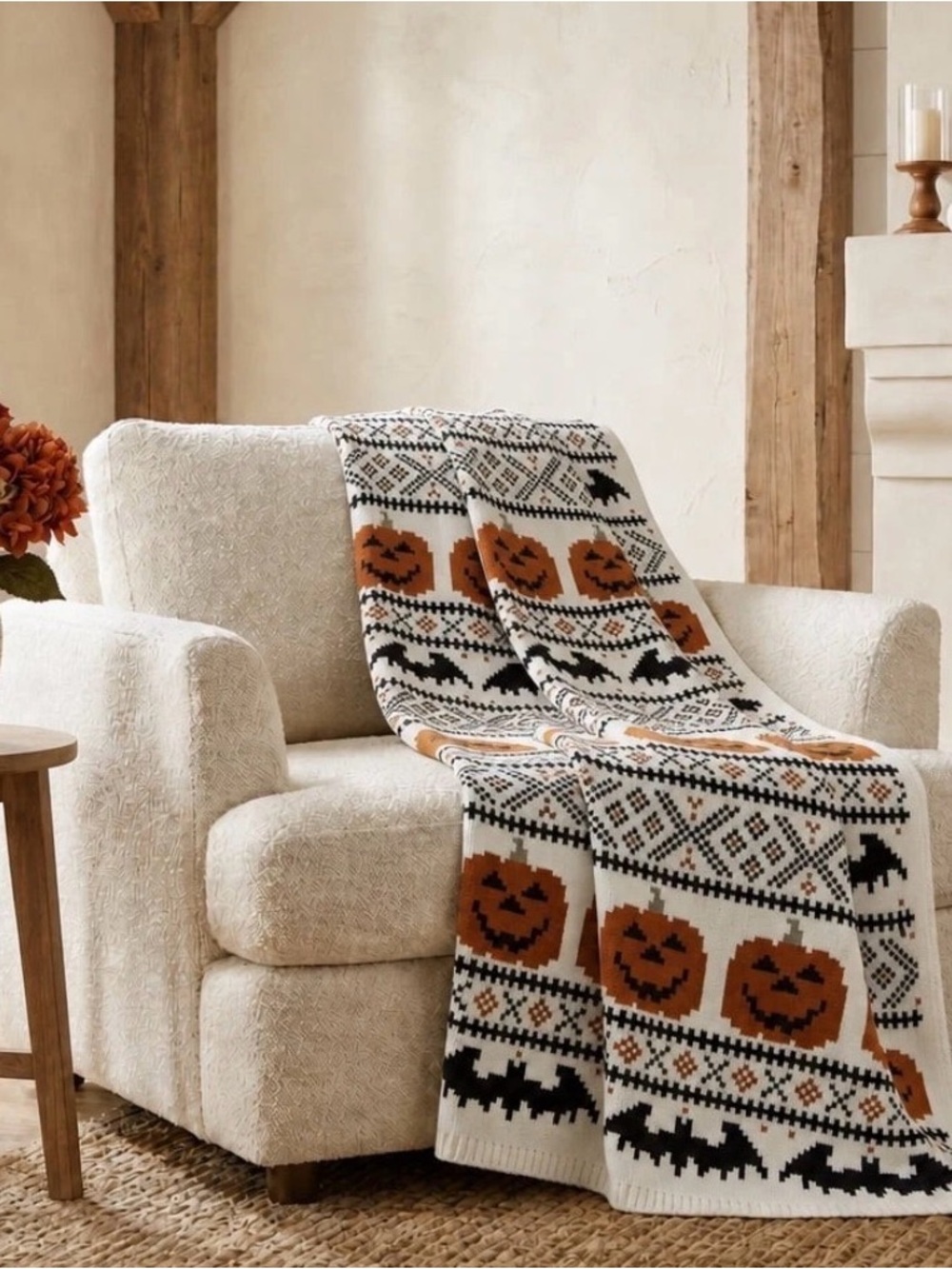 My Texas House Halloween Pumpkins and Bats Knit Throw, Multicolor, 50" x 60" NWT